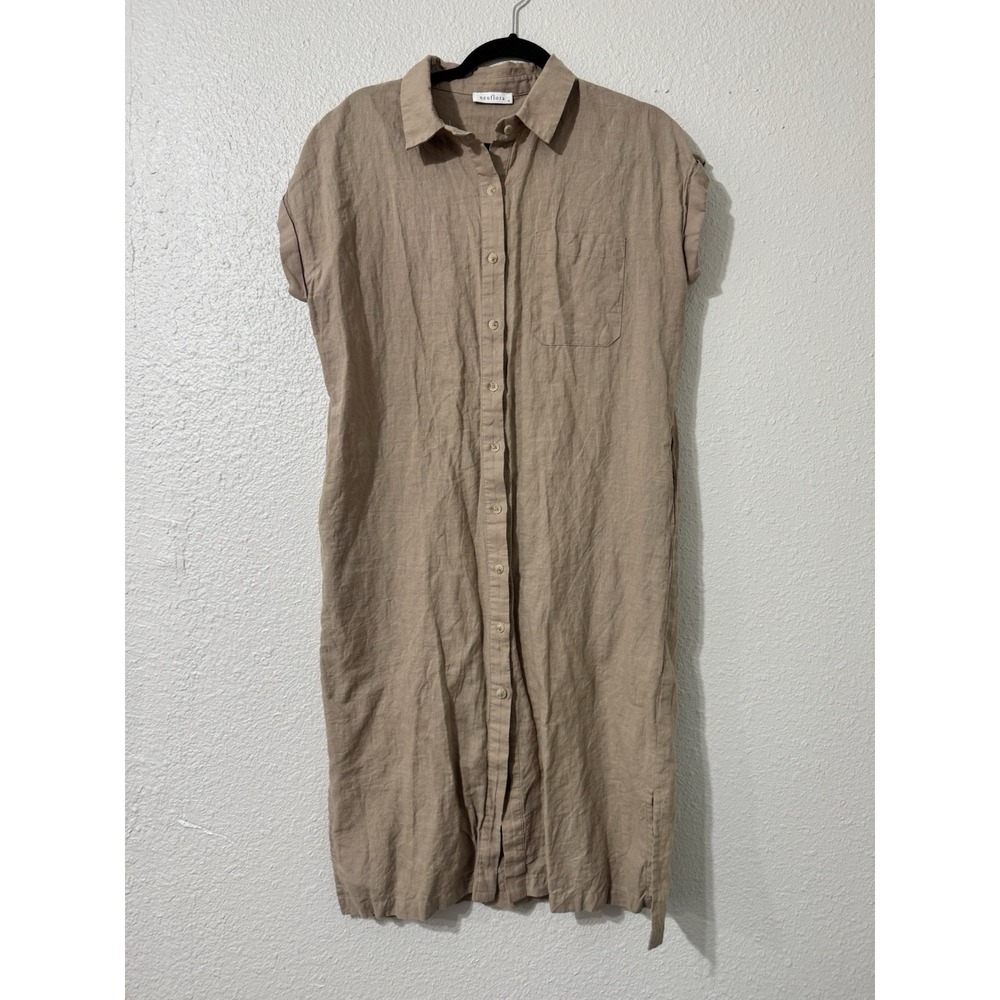 neuflora dress M Linen Blend Boho Lagenlook Summer Midi Brown